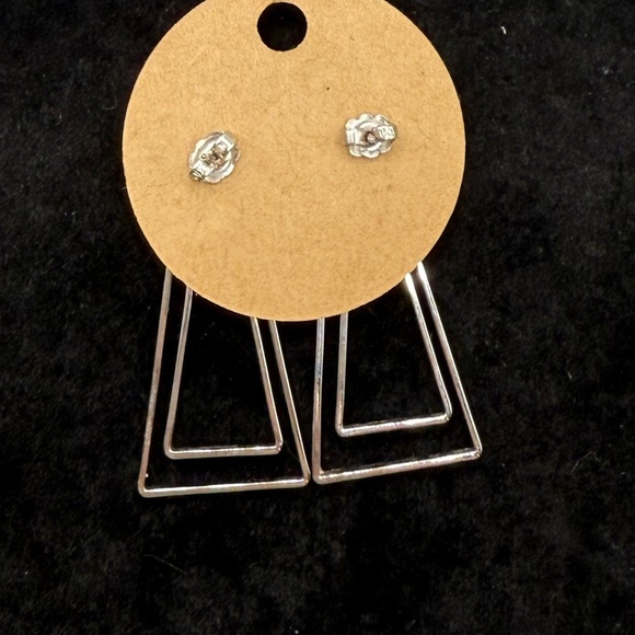 Avon "Sweet Whispers" Silver Tone Triangular Geometric Shape Dangle Earrings - Picture 2 of 2